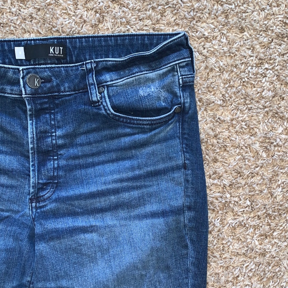 Kut From The Kloth Women’s Dark Blue Stretch Straight Leg Distressed Jeans Sz 8 - Picture 4 of 11